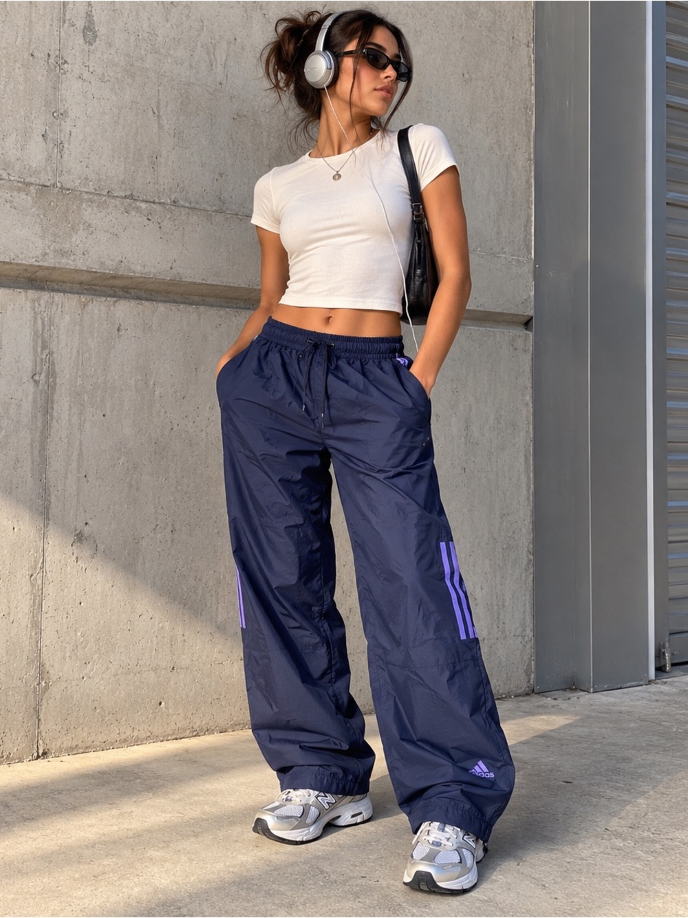 Adidas 2003 Vintage Y2K Track Pants Women’s M Navy Blue Purple Retro Sporty EUC
